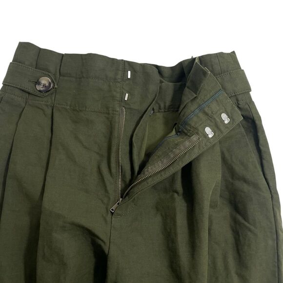 Zara Paperbag Waist Linen Blend‎ Barrel Leg Pants Size MEDIUM Army Olive Green - Picture 4 of 8